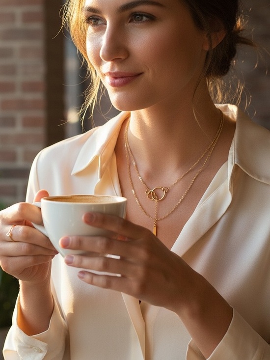 Jewelry - Gold plated Layered Bar Pendant Necklace - Women Jewelry